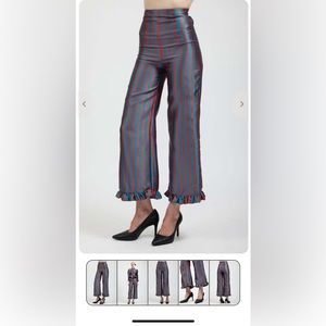 Batsheva Ruffle Pant Teal/Rust Stripe